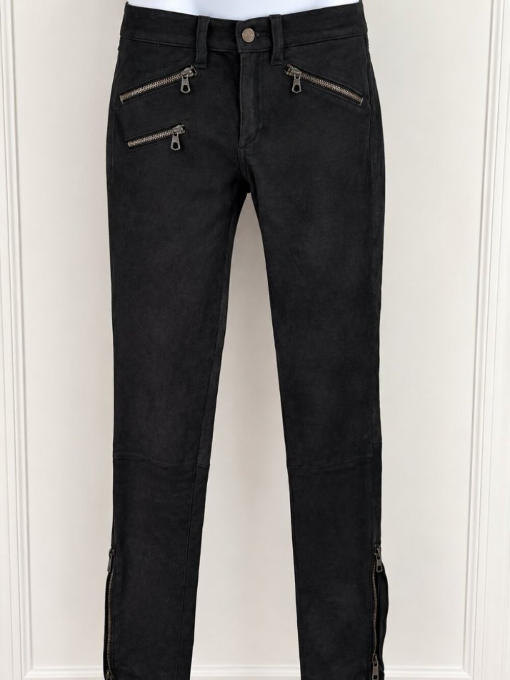 Rag & Bone Leather Moto Pants Sz 27 Black W1622L017 Made in USA